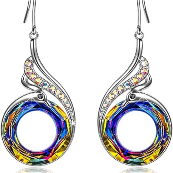 Sterling Silver Dangle Phoenix Earring with Crystals